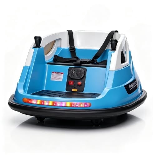 RJV 12V Electric Bumper Car for Kids 360 Spin Ride on Toy with Remote Control LED Lights Blue