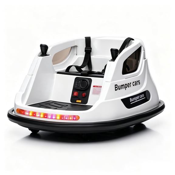 12V Electric Bumper Car for Kids, 360 Spin Ride On Toy with Remote Control, 2 Speed, Music, LED Lights, 5-Point Safety Belt, Toddler Vehicle with Tool Box, White