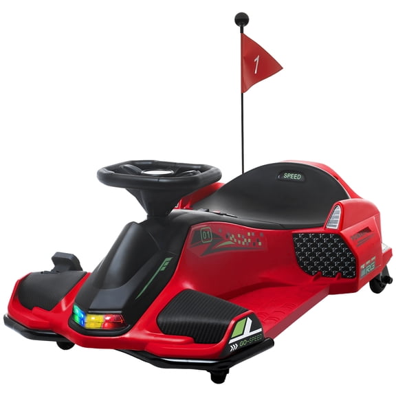 12V Electric Drifting Go Kart with Slow Start, Music, Lights, Adjustable Speeds, Red
