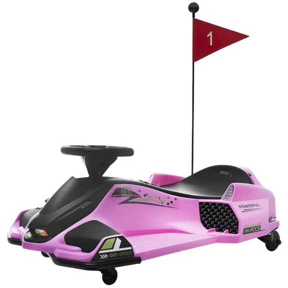 12V Electric Drifting Go Kart with Slow Start, Music, Lights, Adjustable Speeds up to 5 MPH, Pink