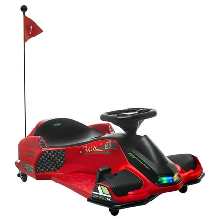 12V Electric Go Kart, 5 MPH Drifting Car, Battery Powered Ride on Toy Outdoor with Slow Start, Music, Colorful Lights, for 8-12 Years Old, Red