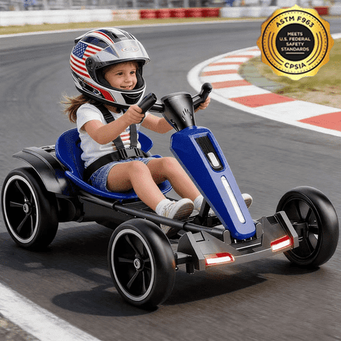 Holaki 12V Electric Go Kart for Kids, Battery Powered Ride on Toy with Adjustable Seat, Music, LED Lights, EVA Wheels & Forward/Reverse Driving, Blue, Ages 3-6