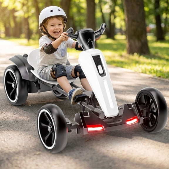 12V Electric Kids Pedal Go Kart, 3MPH Max Speed, 390W 4.5AH ,Outdoor Ride on Toy for 3-8 Years (White)