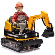 12V Electric Kids Ride On Excavator and Bulldozer with Remote Control, 360 Degree Rotating, Track Design Wheels, MP3, Toolbox Yellow