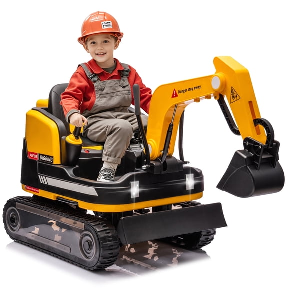 12V Electric Kids Ride On Excavator and Bulldozer with Remote Control, 360 Degree Rotating, Track Design Wheels, MP3, Toolbox (Yellow)
