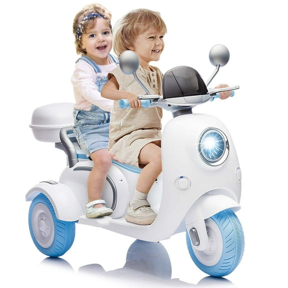 12V Electric Motorcycle for Kids, 2 Seater Battery Power Ride on Motorcycle Toys with Slow Start, LED, Music, USB, 3 Wheel Electric Motorcycle for Boy Girl Birthday Gift, Blue