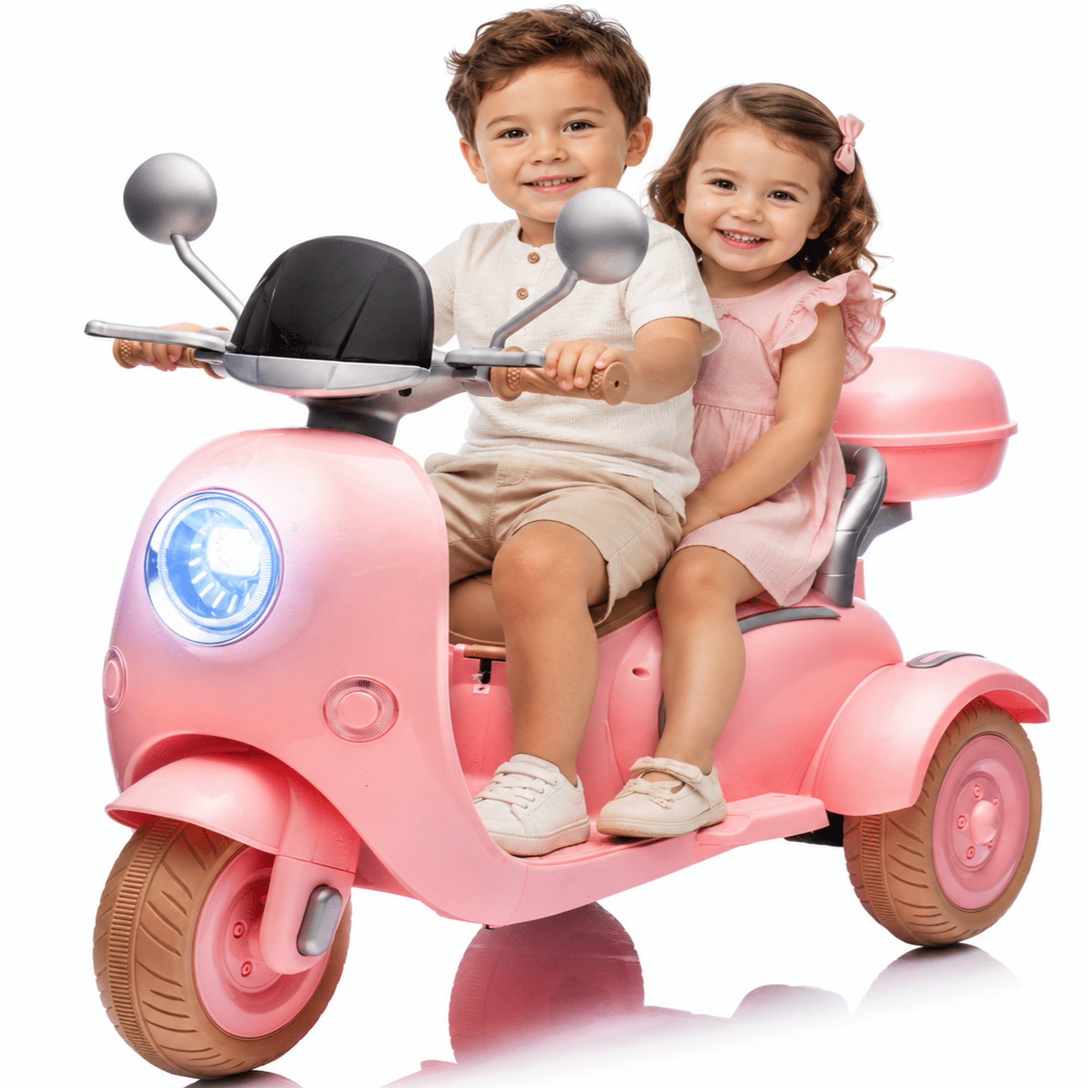 12V Electric Motorcycle for Kids, 2 Seater Battery Power Ride on Motorcycle Toys with Slow Start, LED, Music, USB, 3 Wheel Electric Motorcycle for Boy Girl Birthday Gift, Pink