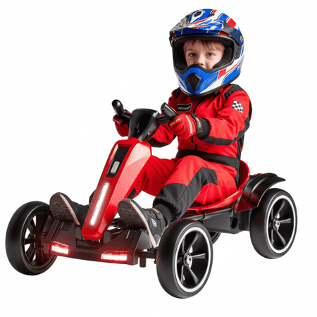 12V Electric Pedal Go Kart Car for Kids, Folder Ride on Toys Car with Adjustable Seat, Kids' Electric Vehicles with Music / Flashing Light for Boys Girls Age 3-8 Years Old, Red