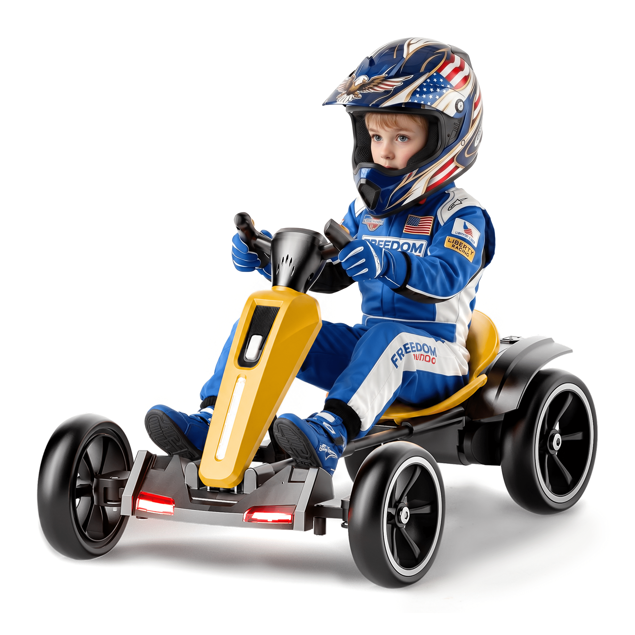 iYofe, 12V Electric Kids Go Kart, Foldable Blue Ride-On with