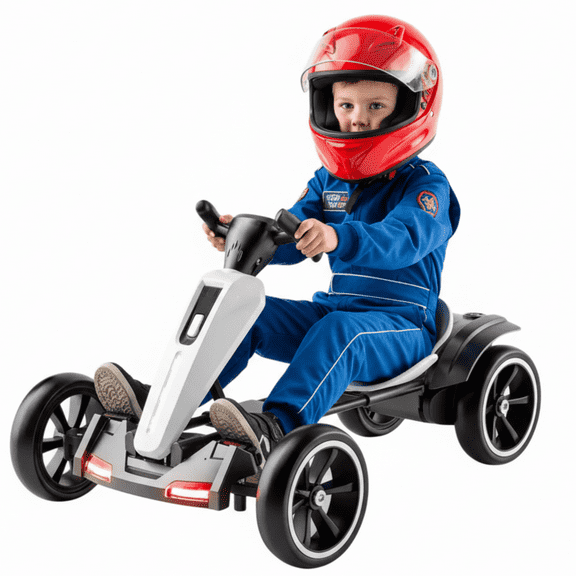 12V Electric Pedal Go Kart Car for Kids, Folder Ride on Toys Car with Adjustable Seat, 4 Non-Slip Wheels, Kids' Electric Vehicles with Music / Flashing Light for Boys Girls Age 3-8 Years Old, White