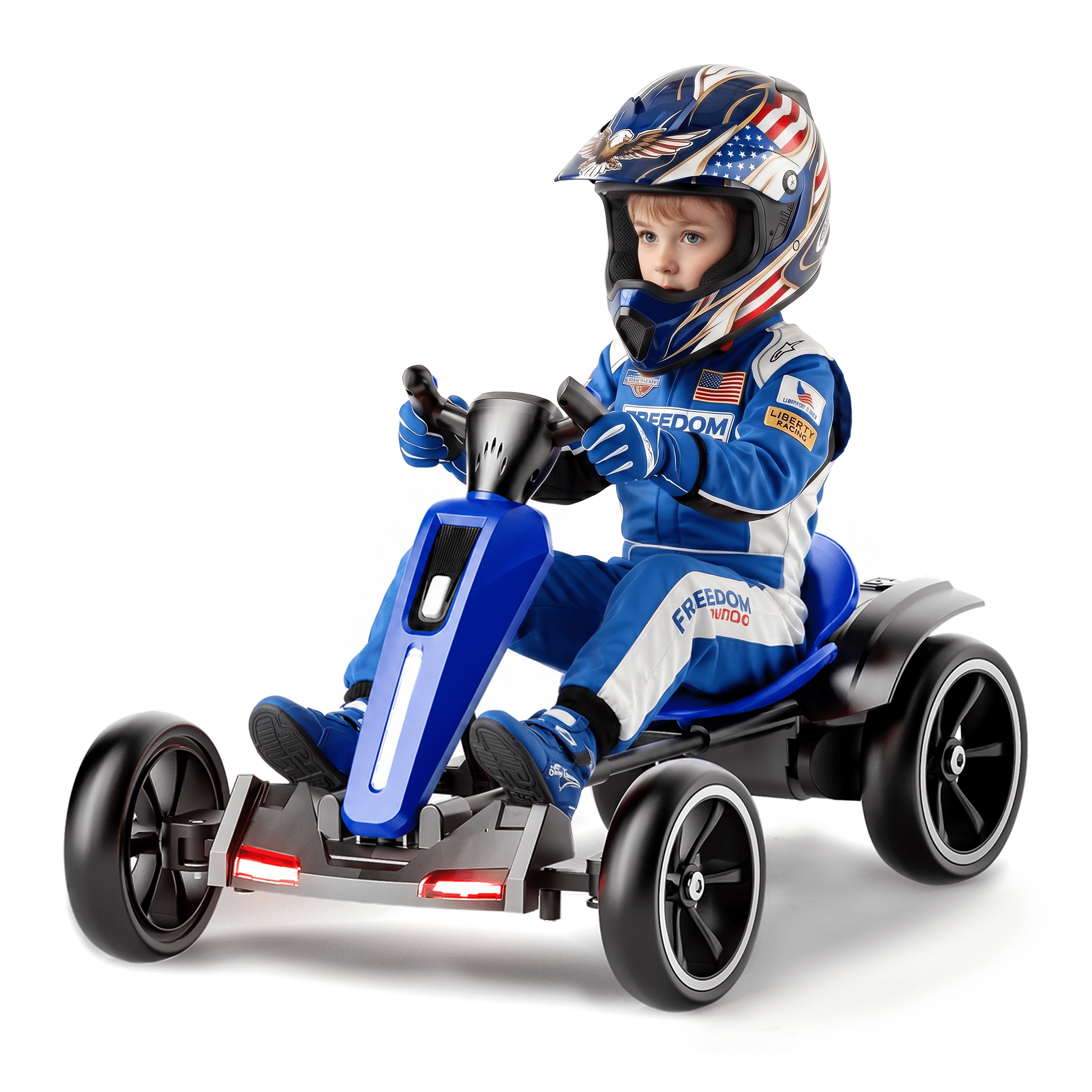 iYofe, 12V Electric Kids Go Kart, Foldable Blue Ride-On with