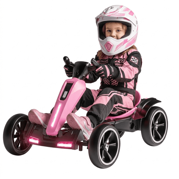 12V Electric Pedal Go Kart Car for Kids, Folder Ride on Toys Car with Adjustable Seat, Kids' Electric Vehicles with Music / Flashing Light for Boys Girls Age 3-8 Years Old, Pink