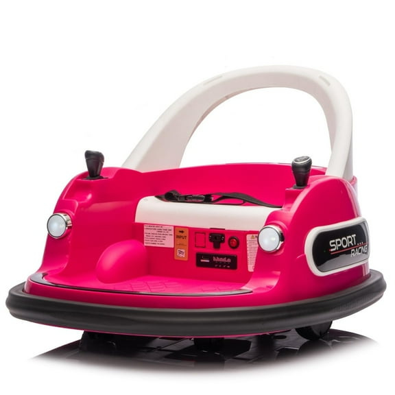 12V Electric Ride On Bumper Car for Toddlers, 360 Degree Spin Ride-On Toy with Parent Remote, Dual Joysticks, LED Lights, Music and Safety Belt, Rose Pink