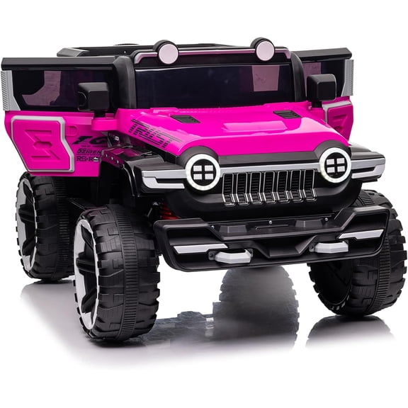 12V Electric Ride on Car with Remote Control, 2 Seater 4WD Off-Road Truck with Decor Spare Tire, 25W Dual Motor, Spring Suspension, Battery Powered Ride On Toys, Pink