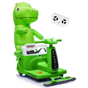 12V Ride On Car with Inflatable Character, Powered Ride On Toys with Cleaning Fun, Detachable Mop, Silent TPE Wheels, Bluetooth, Indoor & Outdoor Car for Kids Ages 3-5 - Green
