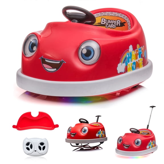 12V Electric Ride on Kids Bumper Car w/Remote Control,360 Degree Spin,Push Rod Rocker Horse Function,3-Speeds Babies & Toddlers Bumping Car Ride on Toy Gift for 1-4 Years Children- Red