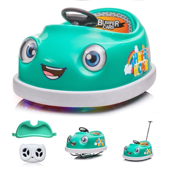 12V Electric Ride on Kids Bumper Car w/Remote Control,360 Degree Spin,Push Rod Rocker Horse Function,3-Speeds Babies & Toddlers Bumping Car Ride on Toy Gift for 1-4 Years Children- Green