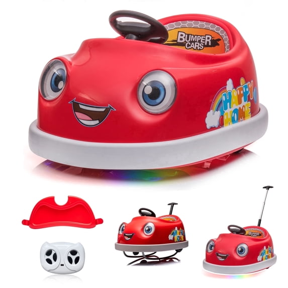 12V Electric Ride on Kids Bumper Car w/Remote Control,360 Degree Spin,Push Rod Rocker Horse Function,3-Speeds Babies & Toddlers Bumping Car Ride on Toy Gift for 1-4 Years Children- Red