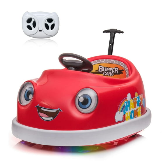 12V Electric Ride on Kids Bumper Car w/Remote Control,360 Degree Spin,Push Rod Rocker Horse Function,3-Speeds Babies & Toddlers Bumping Car Ride on Toy Gift for 1-6 Years Children- Red