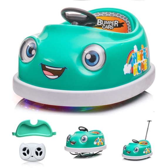 12V Electric Ride on Kids Bumper Car w/Remote Control,360 Degree Spin,Push Rod Rocker Horse Function,3-Speeds Babies & Toddlers Bumping Car Ride on Toy Gift for 1-6 Years Children- Green
