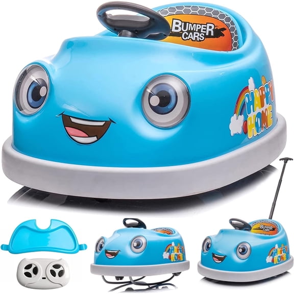 12V Electric Ride on Kids Bumper Car w/Remote Control,360 Degree Spin,Push Rod Rocker Horse Function,3-Speeds Babies & Toddlers Bumping Car Ride on Toy Gift for 1-4 Years Children- Blue