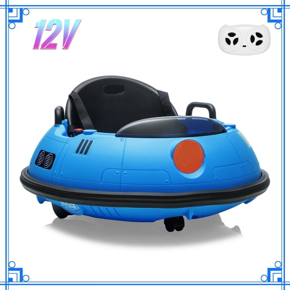 12V Electric Ride-On Bumper Car for Kids with 360 Degree Spin, LED Lights, Remote Control & Safety Belt – Joystick Ride on Toy for Toddlers Boys and Girls, Blue