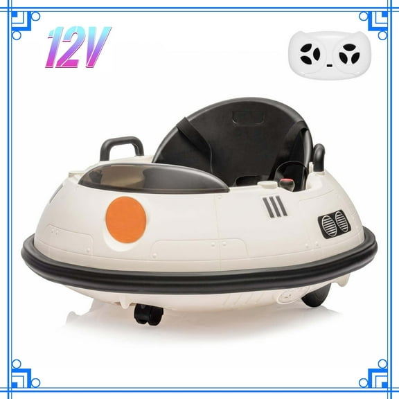 12V Electric Ride-On Bumper Car for Kids with 360 Degree Spin, LED Lights, Remote Control & Safety Belt – Joystick Ride on Toy for Toddlers Boys and Girls, White