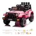thumbnail image 1 of 12V Electric Ride On Car with Remote Control, DIY Stickers, MP3, LED Lights, Full Function Doors, Four Wheels Suspension, 2 Motors, Pink, 1 of 7