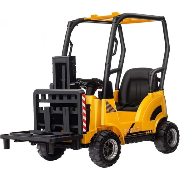 12V Electric Ride-On Forklift, 2.4G Remote Control, Lifting Fork & Detachable Pallet, 2 Speed Modes, USB MP3 Music & Horn, Adjustable Safety Belt, 65 LBS Max Load, Iron Frame Structure,Yellow