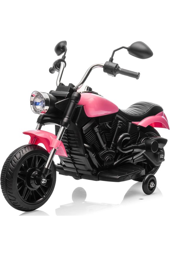 12V Electric Ride-On Motorcycle with Training Wheels, 3-Wheel Design, Forward/Reverse/Pause, LED Headlight, Horn & Music, USB/AUX, 1.53.1 mph, 66 lb Capacity,Pink