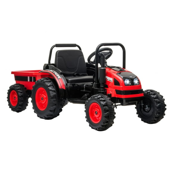 12V Electric Ride-On Tractor for Kids with Trailer, Remote Control, Music, LED Lights, and Rear Wheel Suspension, Battery Powered Toy Vehicle