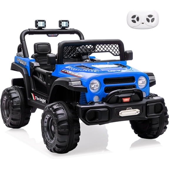 12V Electric Ride-On Truck with 2.4GHz Remote Control, Dual 550 Motors, Up to 6 mph, 3 Speeds, 4 Spring Suspension, LED Lights, Bluetooth/USB/AUX/MP3/FM Music, 80 lb Capacity,Blue
