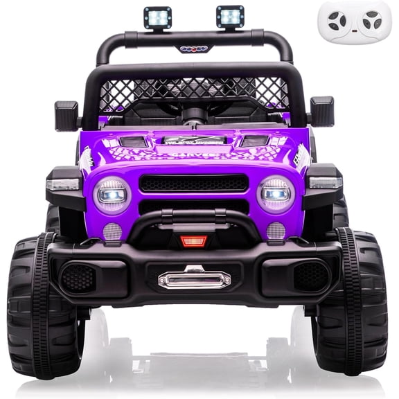 12V Electric Ride-On Truck with 2.4GHz Remote Control, Dual 550 Motors, Up to 6 mph, 3 Speeds, 4 Spring Suspension, LED Lights, Bluetooth/USB/AUX/MP3/FM Music, 80 lb Capacity,Purple