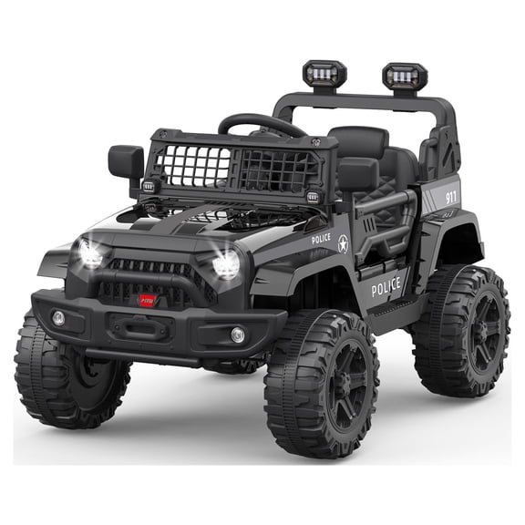 12V Electric Ride-On Truck with Remote Control – 4WD, Spring Suspension, LED Lights, Wireless Connectivity Music, EVA Wheels, 3 Speeds, Single Seat Off-Road Vehicle – Black