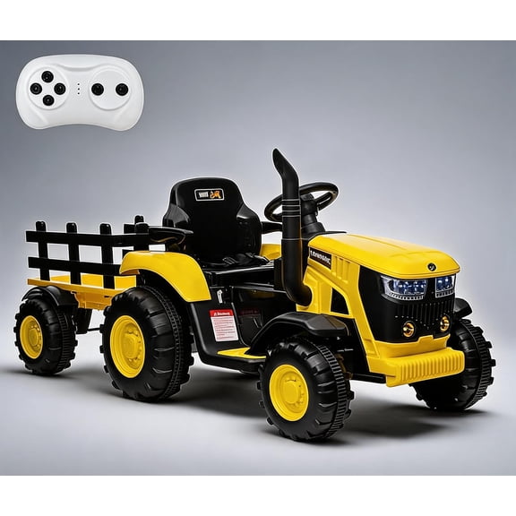 12V Electric Ride On Tractor, 6-Wheel Battery Powered Ride On Vehicle with Dual 35W Motors, 7Ah Rechargeable Battery, 4 MPH Max Speed, Outdoor Riding Toy,Yellow