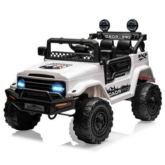 12V Electric Truck w/Remote & Spring Suspension | 3-Speed, LED Lights & Music System - White