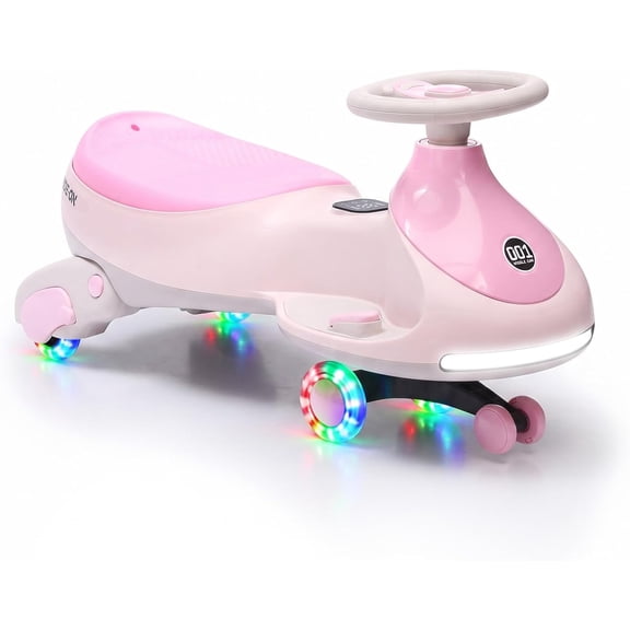 12V Electric Wiggle Car, 2 in 1 Swing Car with Pedal, Anti-Rollover, Max Load 130Lbs, Flashing Wheels, Music, Rechargeable Battery Ride on Toy Indoor Outdoor, Light-Pink