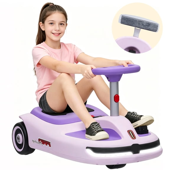 12V Electric Wiggle Car, NEORIVER Kids Cleaning Fun Ride-On Car with Detachable Mop – Music Function, Multi-Speed Mode, LED Headlights, Indoor & Outdoor, Electric Car Toy for Ages 3+