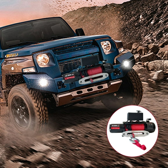 CazToi 12V Electric Winch 10000 Lbs Load Capacity Truck Winch with 85ft Synthetic Rope Waterproof Automobile Winch for Trailer Truck ATV and UTV
