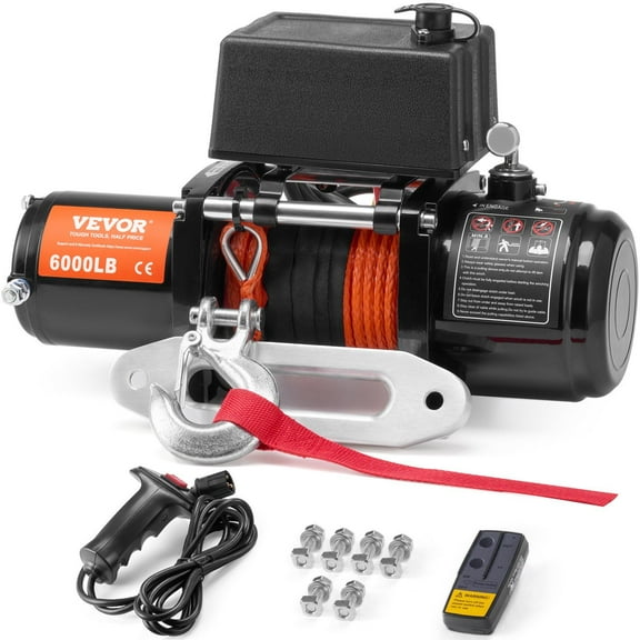 12V Electric Winch, 6000 lb Capacity with Synthetic Rope & Wireless Remote, Waterproof for Off-Road Trucks, Jeeps, SUVs, and Trailers