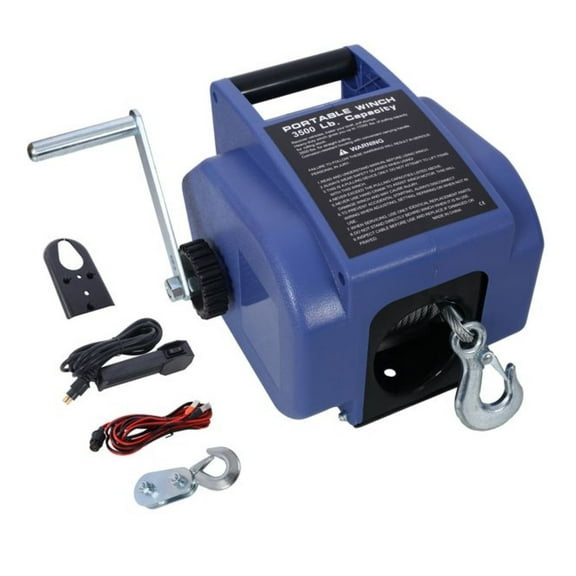 12V Electric Winch 6000lbs - Reversible Trailer Winch for Boats, Galvanized Wire Rope, Power In/Out, Manual Function, Blue Casing