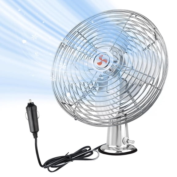 no 12V Fan RV|Truck Cooling Heavy Duty 8" Metal Car Fan Bus|Boat|Forklift|Car|Camper|Lawn|Mower|Tractor 2-Speed Silver