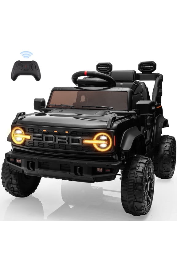 12V Ford Bronco Kids Ride on Cars with Remote Control, Battery Powered Ride on Toys with All-Terrain Wheel, Toddler Electric Car with Headlights/Music/Bluetooth for Boys Girls 3-5, Black