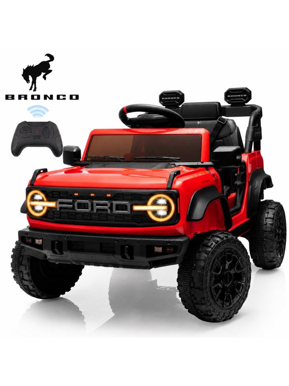 Ford Bronco Raptor Kids Electric Ride on Car with Remote Control, 12V Powered Ride on Toy Truck with Rear Wheel Suspension for Boys Girls, Bluetooth, LED Lights, Red