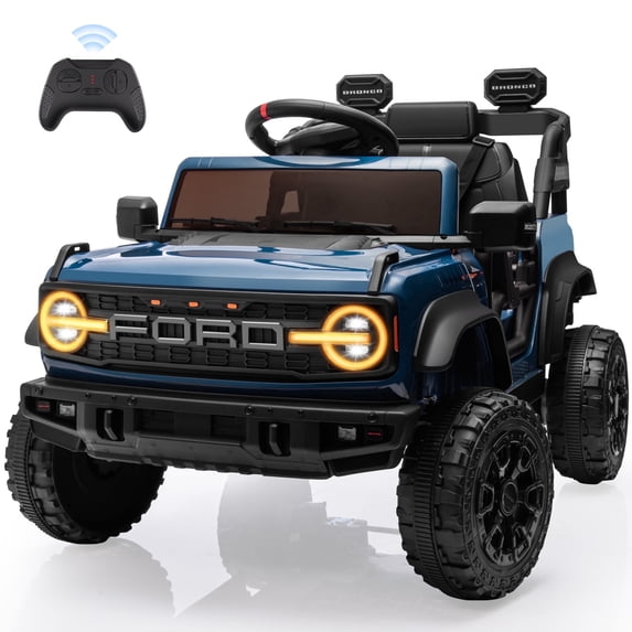 Conchico 12V Licensed Ford Bronco Powered Ride-On Cars with Remote Control, Ride on Toys with Music & Seatbelt, Electric Car for Kids, Blue