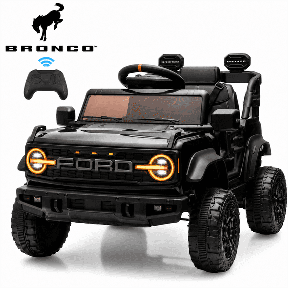Conchico Licensed Ford Bronco Raptor 12V Kids Ride on Cars with Remote Control, Battery Powered Ride on Toys with All-Terrain Wheels, Toddler Electric Car with Music for Boys Girls 3-5, Black