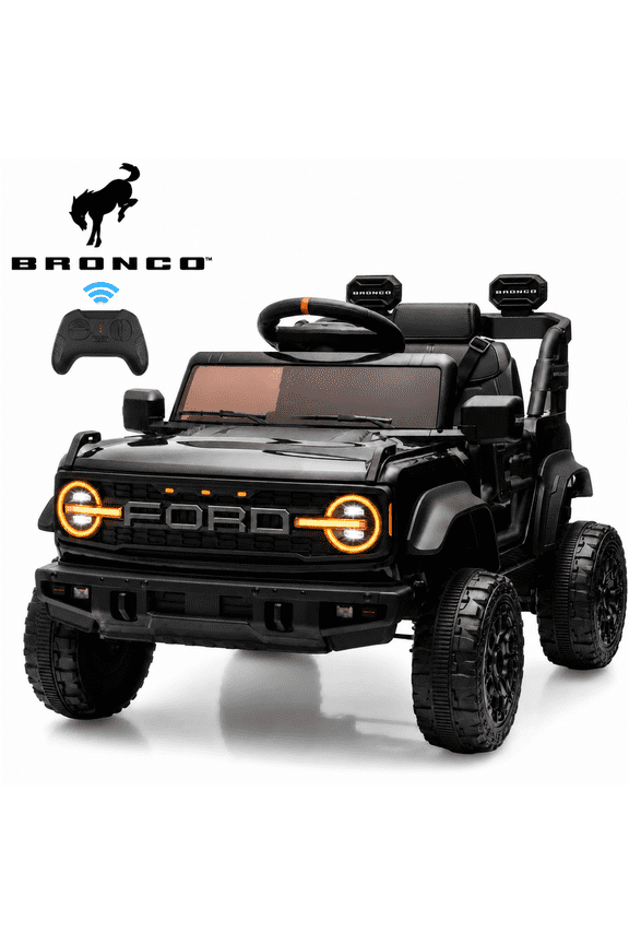 Licensed Ford Bronco Raptor 12V Kids Ride on Cars with Remote Control, Battery Powered Ride on Toys with All-Terrain Wheels, Toddler Electric Car with Music for Boys Girls 3-5, Black