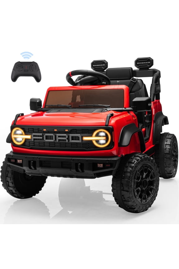 12V Ford Bronco Kids Ride on Cars with Remote Control, Battery Powered Ride on Toys with All-Terrain Wheel, Toddler Electric Car with Headlights/Music/Bluetooth for Boys Girls 3-5, Red