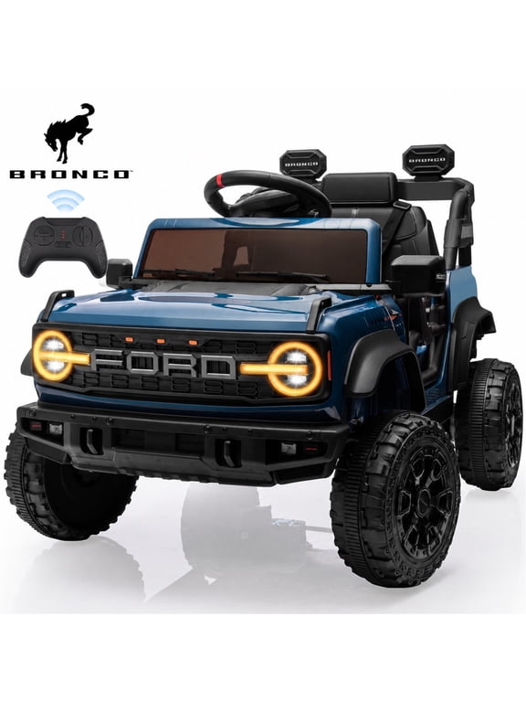 Ford Bronco Raptor Kids Electric Ride on Car with Remote Control, 12V Powered Ride on Toy Truck with Rear Wheel Suspension for Boys Girls, Bluetooth, LED Lights, Blue