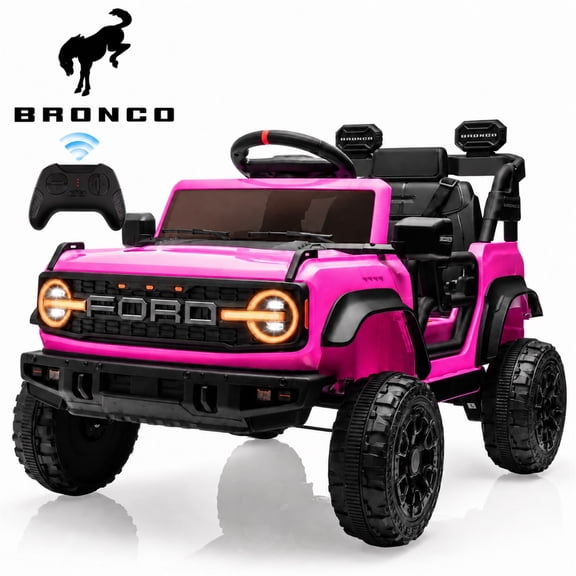 Conchico Licensed Ford Bronco Raptor 12V Kids Ride on Cars with Remote Control, Battery Powered Ride on Toys with All-Terrain Wheels, Toddler Electric Car with Music for Boys Girls 3-5, Pink